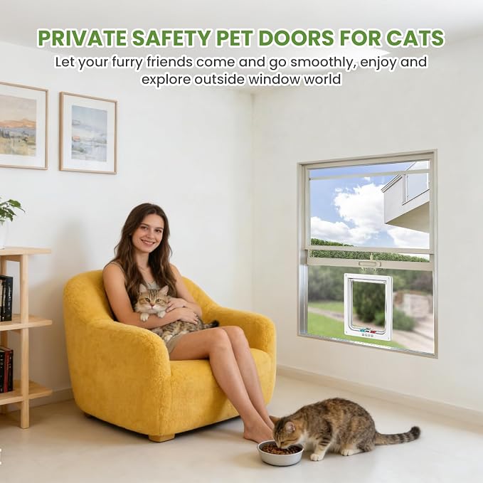 Cat Door for Window, 4 Locking Modes for Safety Cat Window Door, Fits 14"-24" - Image 9