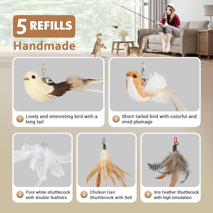 ROSAUI Cat Teaser Wand Toys, Interactive Bird Toy - Image 3