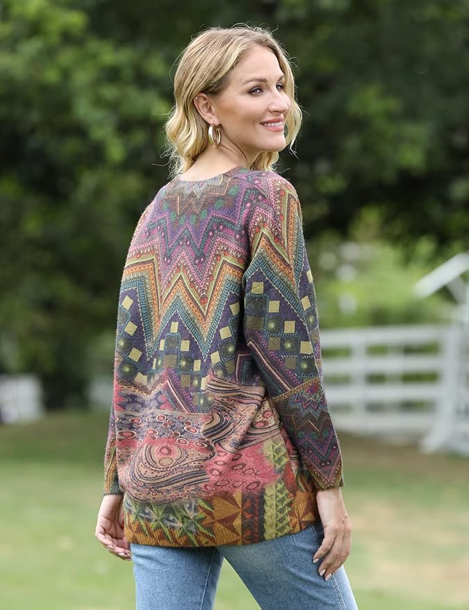 YESNO Women Christmas Sweater Graphic Printed Oversized Pullover Sweaters - Image 3