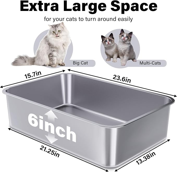 Stainless Steel Litter Box 2 Pack, 23.6“x15.7"x6" Deep Stainless Steel Cat - Image 3