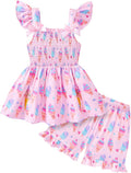 Toddler Baby Girls Summer Clothes Outfits Ruffled Sleeve Dinosaur Shirt Leopard by Popshion