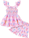 Toddler Baby Girls Summer Clothes Outfits Ruffled Sleeve Dinosaur Shirt Leopard by Popshion