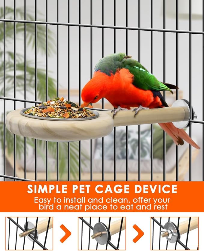 KATUMO Bird Perch Feeding Cup Birds Platform Parrot Wood Perch Stand Toy Cage - Image 5