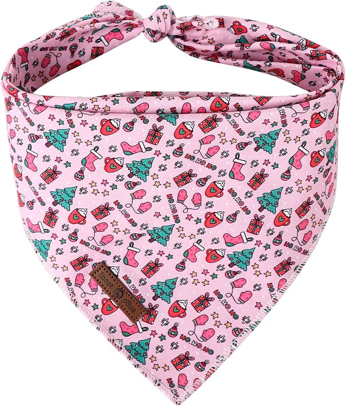 Lionet Paws Cotton Christmas Dog Bandanas Pink, Gloves Tree Comfortable Dog by lionetpaws