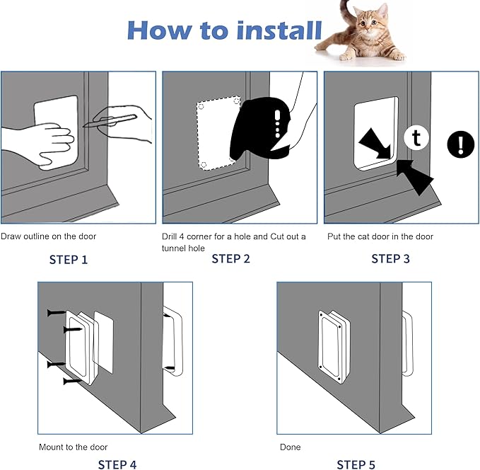 Wordcam Medium Cat Door Flap, 4 Way Locking Cat Door - Image 6