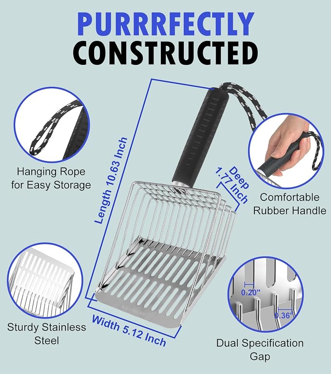 2PCS Cat Litter Scoop, Solid and Durable Kitty Metal Scooper, Stainless Steel - Image 2