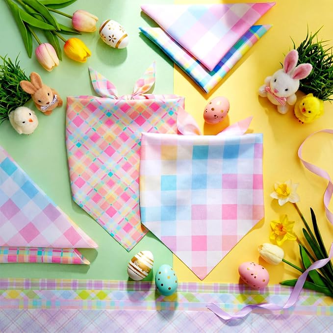 Abbylike 50 Pcs Easter Plaid Dog Bandanas Bulk Pastel Plaid Bandanas - Image 5