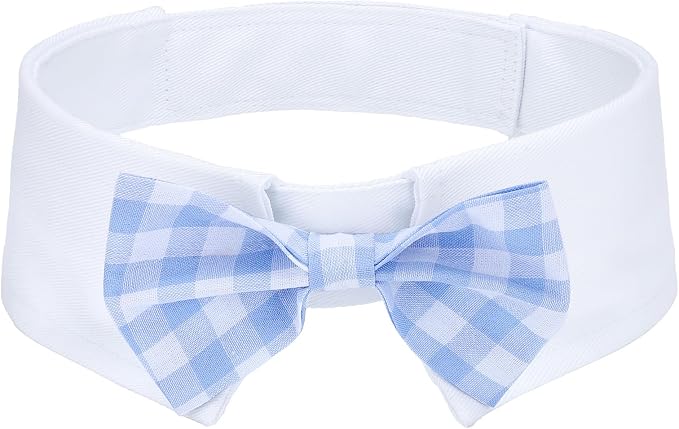 Segarty Dog Bow Tie for Neck Girth 16.5-21.2in, Adjustable Light Blue Plaid by Segarty