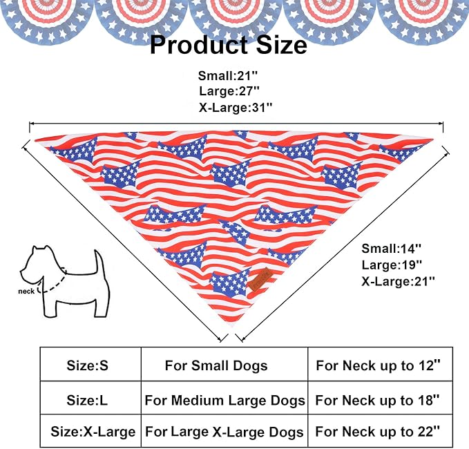 PTDECOR American Flag Dog Bandana 4th of July Dog Puppy Scarf Reversible Red - Image 4
