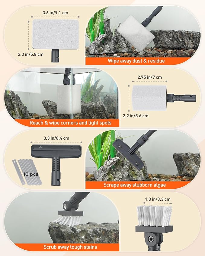 Pawfly Aquarium Cleaning Tools, 7 in 1 Fish Tank Cleaning Kit, Algae Scraper - Image 5