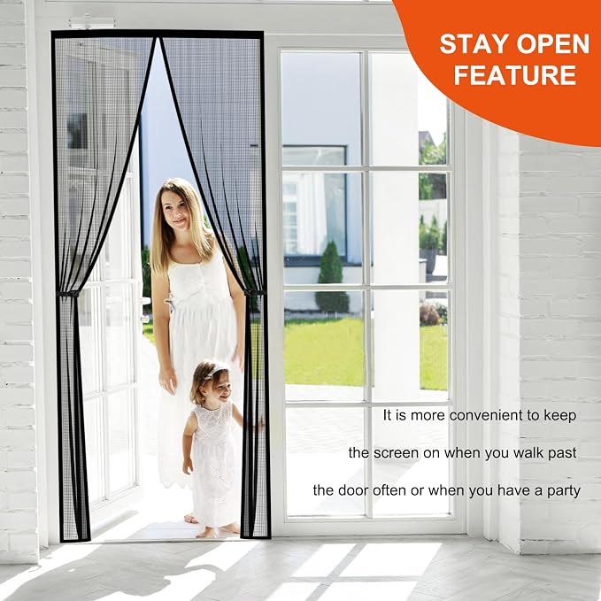 Fiberglass Magnetic Screen Door Fit Door Size 34 x 82 in- Heavy Duty Fiberglass - Image 3