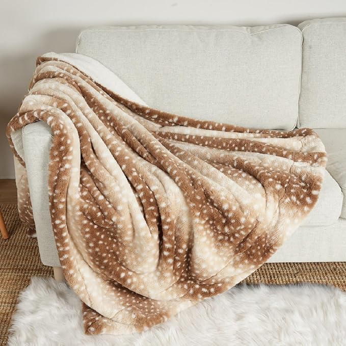 Luxury Faux Fur Blanket Deer Print, Waterproof Pet Blanket Washable, Woman Sofa by COZYKISS