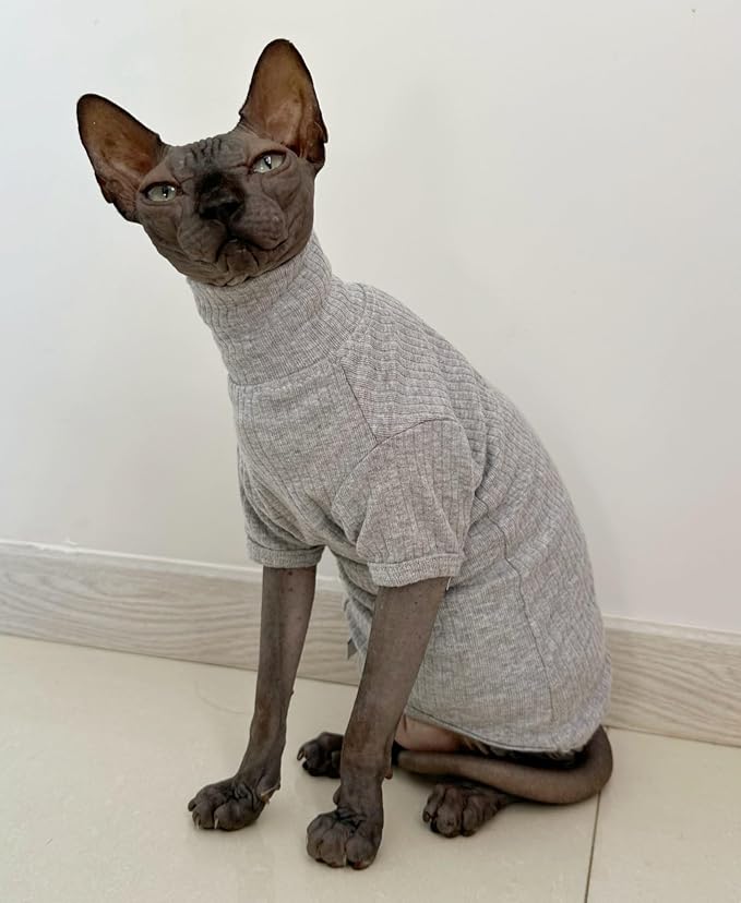 Sphynx Hairless Cats Shirt Cotton Cat Turtleneck Sweater Pullover Kitten - Image 6