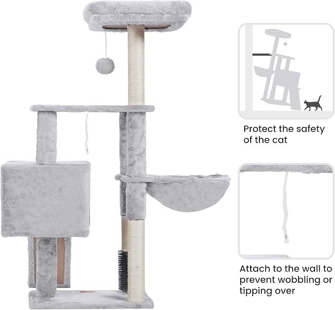 Heybly Cat Tree with Cat Self Groomer Brush, Cat Tower Condo - Image 6