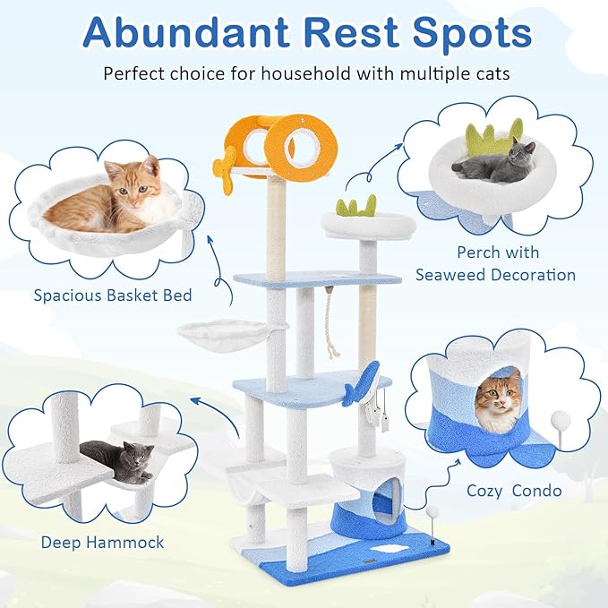 Tangkula Ocean-Themed Cat Tree, 3-Level Cat Tower - Image 4