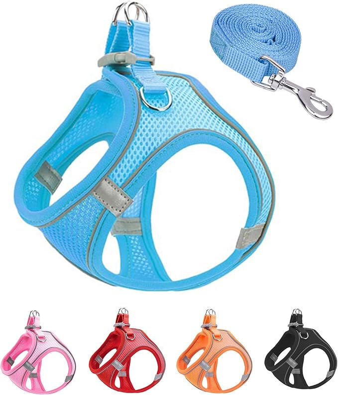 M Blue Soft Mesh Dog Harness and Leash Set, No Escape Puppy Harnesses by Unknown