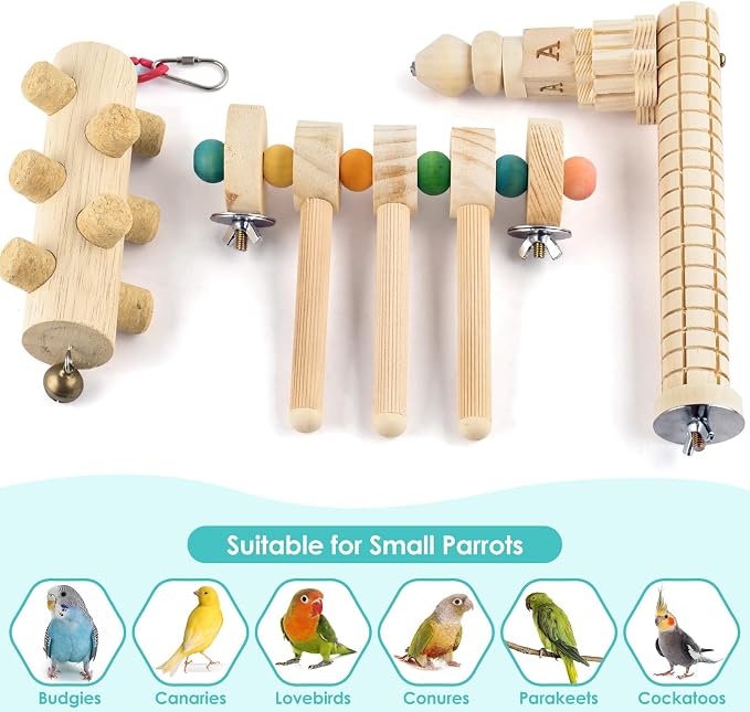 3pcs Natural Wood Bird Perch Toys, Rotating Perch Stand, L-Shaped Perches - Image 6