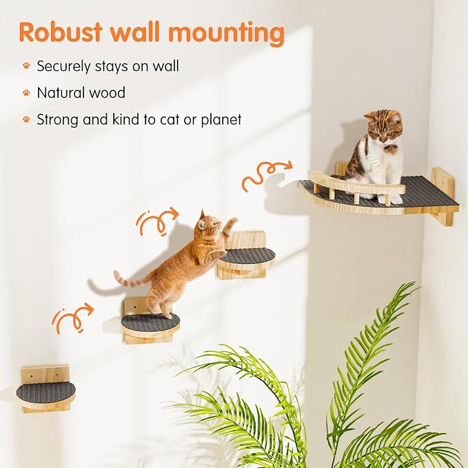 Cat Wall Shelves with 3 Steps, Wooden Cat Wall Furniture up to 15lbs, Floating - Image 3