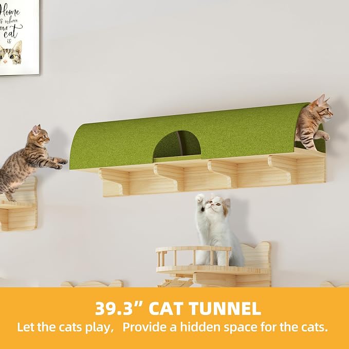 Cat Wall Shelves, 18-in-1 Solid Wood Wall-Mounted Cats Furniture Set - Image 3