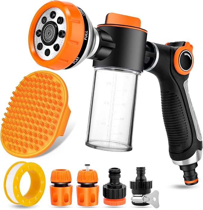 8 in 1 Garden Hose Nozzle Sprayer, Upgrade Dog Wash Hose Attachment by YCCOKJJ