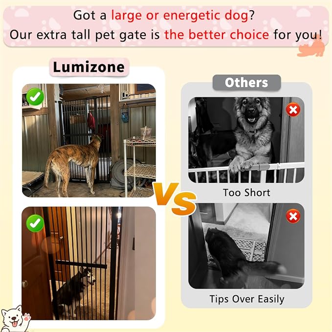 Lumizone Extra Tall Pet Gate 55.12" High Pressure Mounted 34.06"-38.38" Extra - Image 5