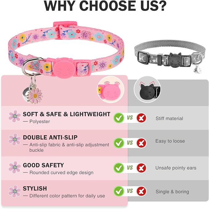 Breakaway Cat Collar with Bells, 3 Pack Summer Spring Cat Collar - Image 4