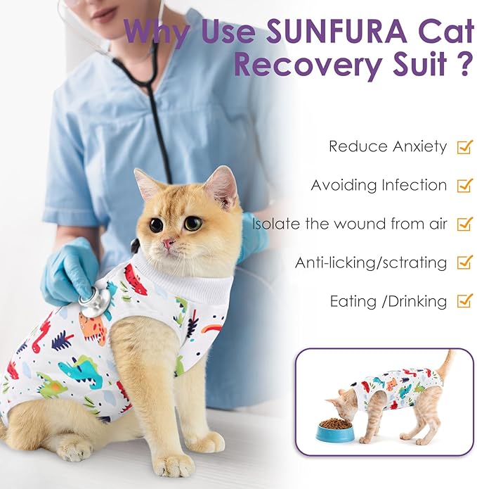 SUNFURA Cat Recovery Suit, Kitten Surgical Full Bodysuit - Image 6