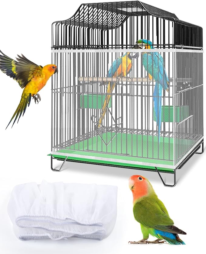 Bissap Bird Cage Seed Catcher, Universal Birdcage Net Nylon Adjustable Elastic by Bissap