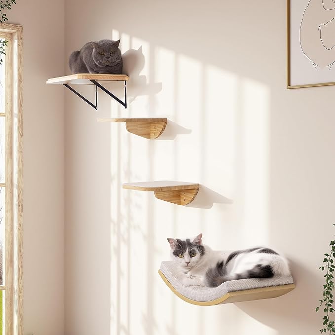 Wood Cat Wall Shelf with Soft Foam Cushion, Curved Cats Wall Bed - Image 7