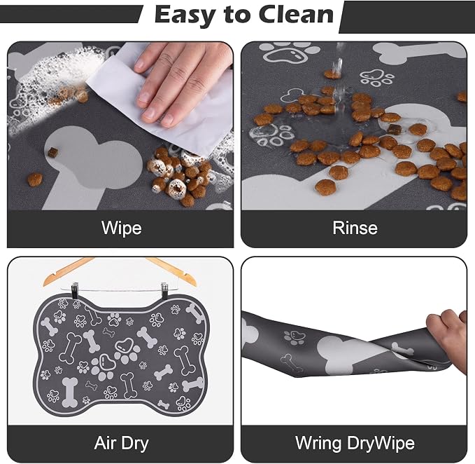 Dog Cat Food Mat, Rapid Absorbent Pet Feeding Mat, Bone Shaped Dog Placemat - Image 5