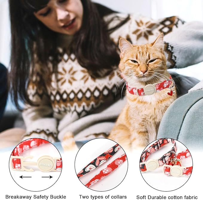 ARING PET 2 Pack Valentine's Day Cat Collars-Cute Heart Cat Collar Breakaway - Image 2