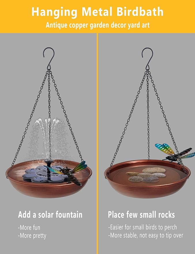 Hanging Birdbath Bird Feeder for Outdoor 11” Antique Copper Cute Small Metal - Image 6