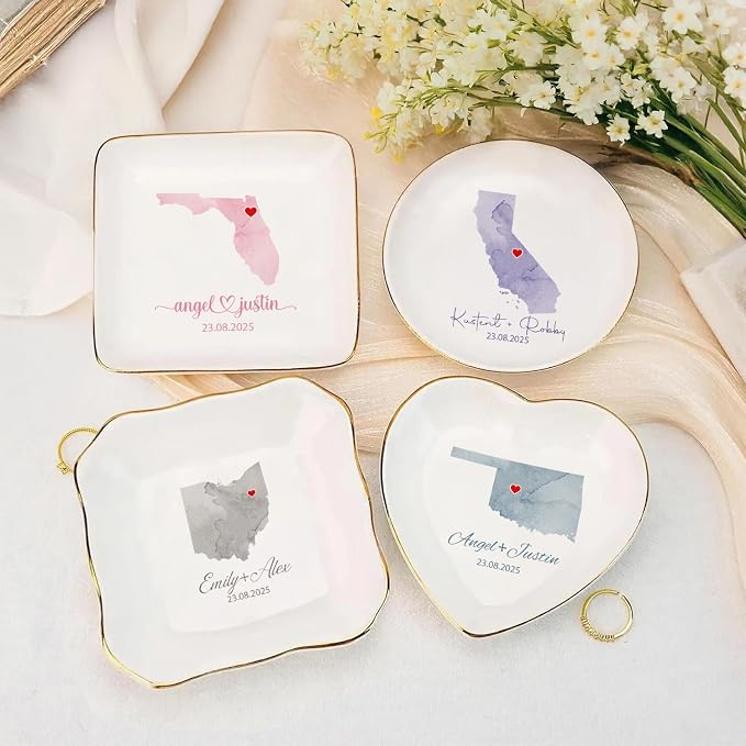Custom State Location Map Engaged Ring Dish, Ring Holder Dish Engagement Gift - Image 4