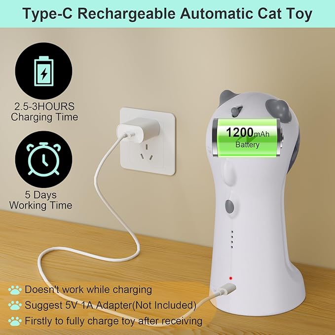 TBTeek Cat Toy, Automatic Motion-Activated, 5 Fun Patterns, 4 Speed Modes - Image 6