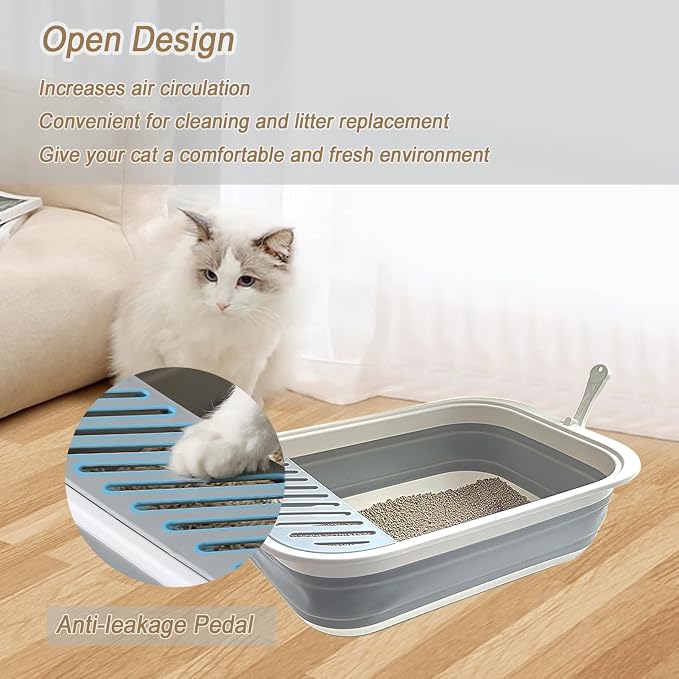 Senior Cat Litter Boxes, Collapsible Open Low Entry Cat Litter Pan - Image 6