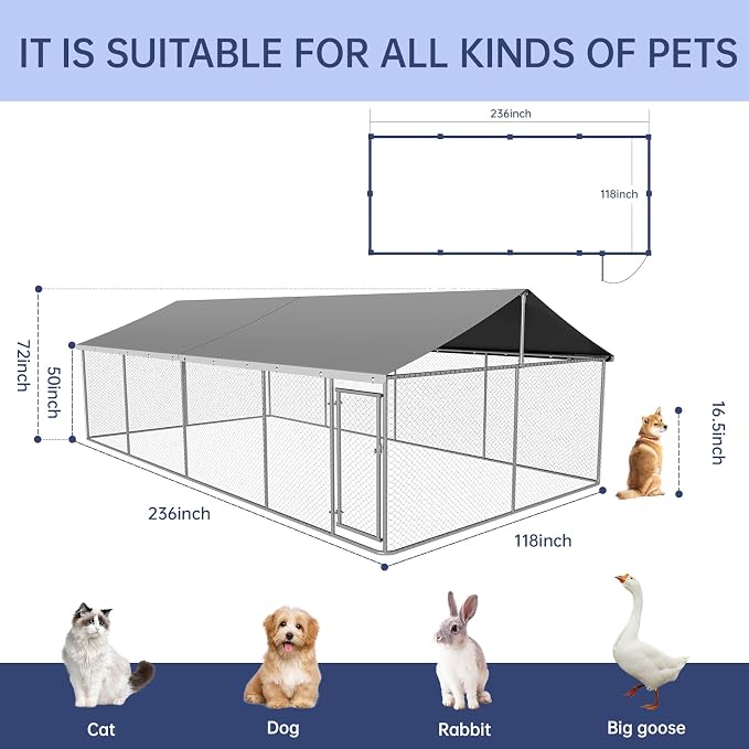Petonly Outdoor Dog Enclosure Heavy Duty Dog Kennel House Mesh Dog Big Cage Pet - Image 2