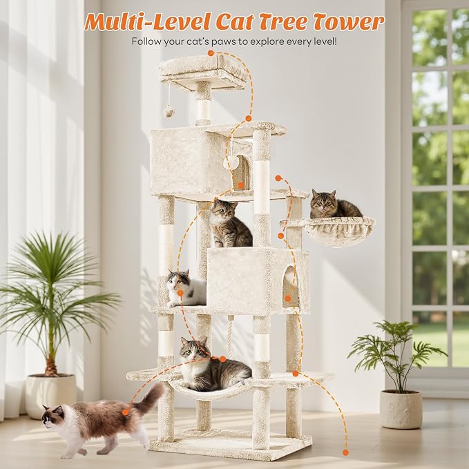 Sweetcrispy 66 inch Cat Tree Tower, Large Multi Level Cat Climbing Tower - Image 4
