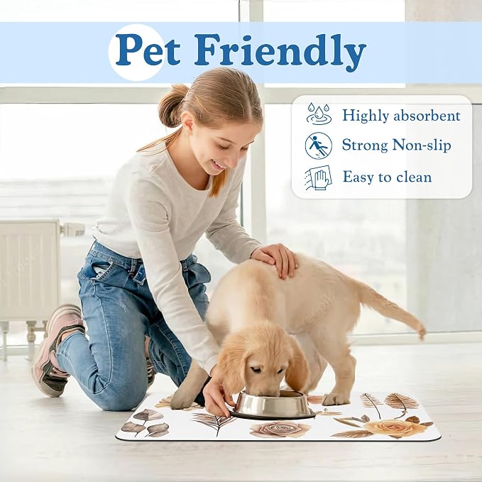 Floral Palm Leaves Dog Cat Food Mat–Christmas Stocking Absorbent Waterproof - Image 6
