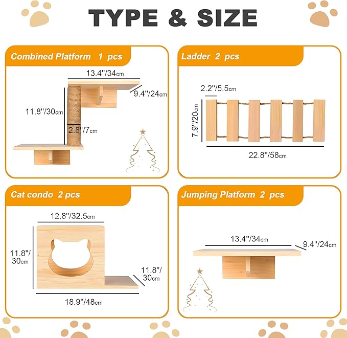 PETKABOO Cat Wall Shleves and Perches, Pine Wooden Cat Wall Furniture Climbing - Image 3