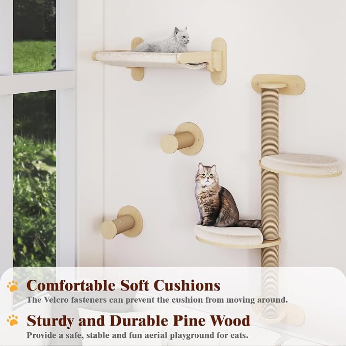 BYBYME 7Pcs Cat Wall Shelves, Solid Wood Indoor Cat Tree, Sturdy Wooden Wall - Image 6