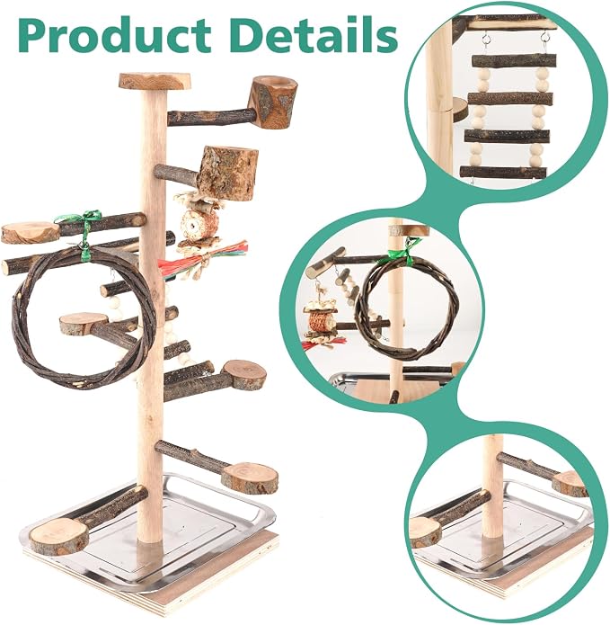 HOSUKKO Bird Playground Parrots Play Stand Wood Perches Stand, Bird Gym Playpen - Image 5