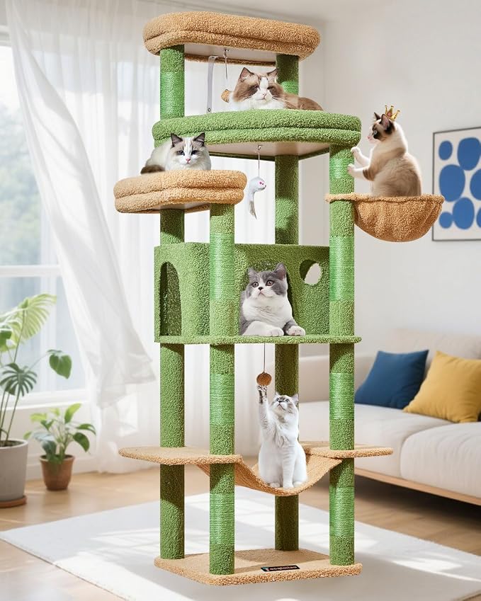 Taoqimiao 71 Inches Cat Tree for Large Cats 20lbs+, 3 Giant Perches, Widened by Taoqimiao