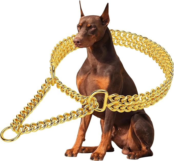 Gold Dog Chain Collar Stainless Steel 18K Gold Collar Adjustable Walking by KINGOLDOS
