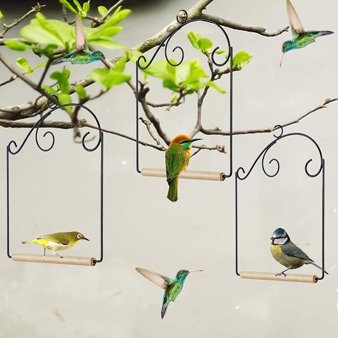 winemana Set of 3 Hummingbird Swings, Rust Resistant Metal Frame, Wooden Dowel - Image 4