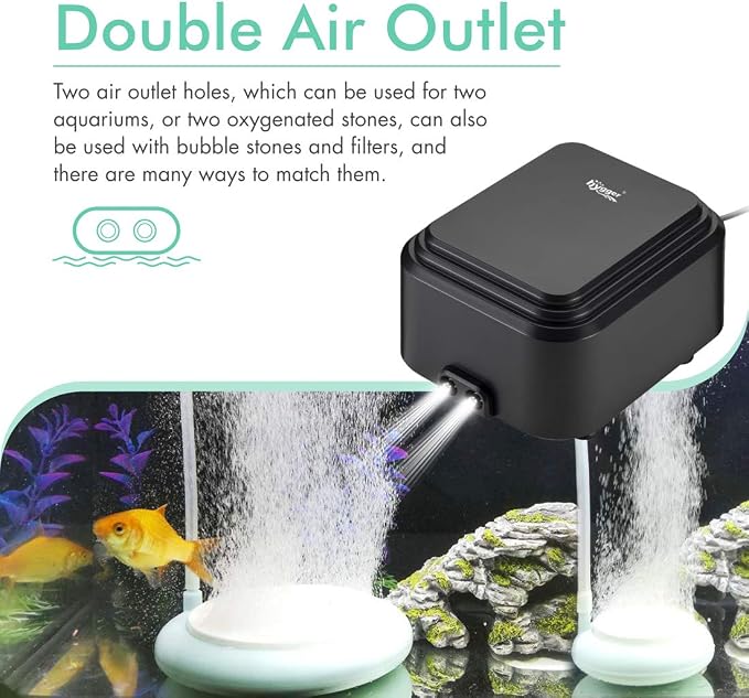 hygger Quiet <30dB Aquarium Air Pump, Adjustable Low Decibel Oxygen Fish Tank - Image 4