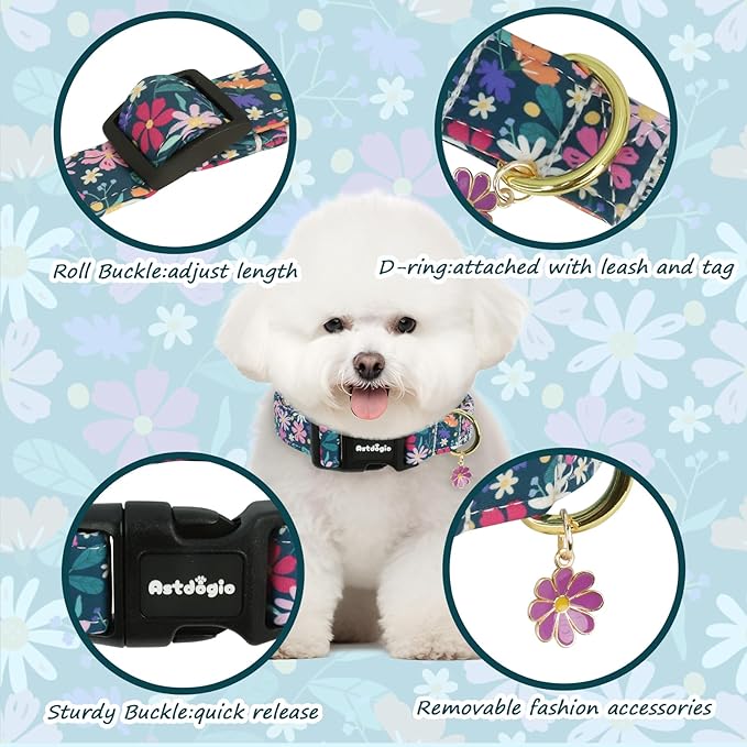 Dog Collar for Small Dogs, Spring Dark Green Dog Collars - Image 2