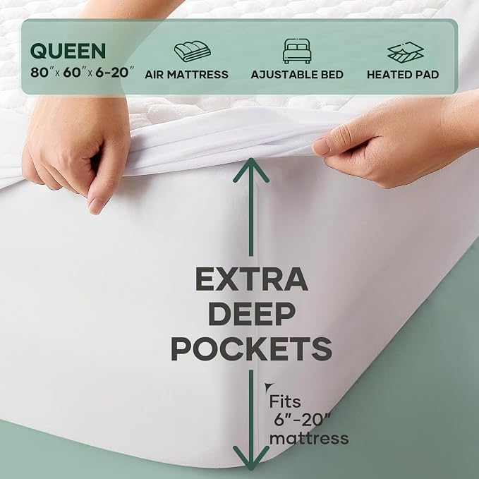 OhGeni 100% Waterproof Mattress Protector, Queen Size Mattress Soft Pad - Image 8