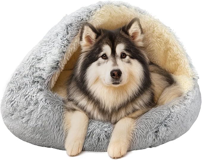 ShinHye Round Plush Fluffy Hooded Cat Bed Cave, Cozy by ShinHye
