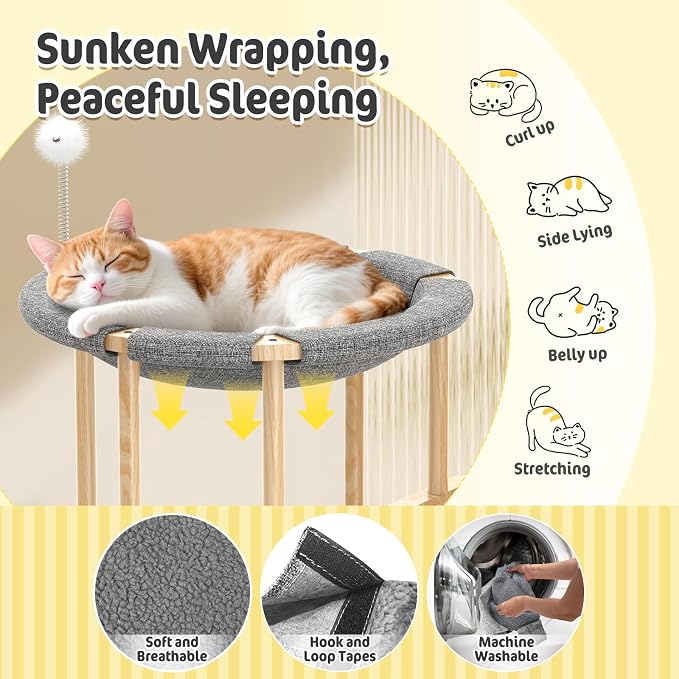 Pawaboo Elevated Cat Hammock Bed, 2-Tier Cats Bed - Image 4