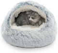 CATISM Cozy Plush Hooded Cat Bed, Indoor/Outdoor, Self-Warming Cave, Removable by Petsfriend